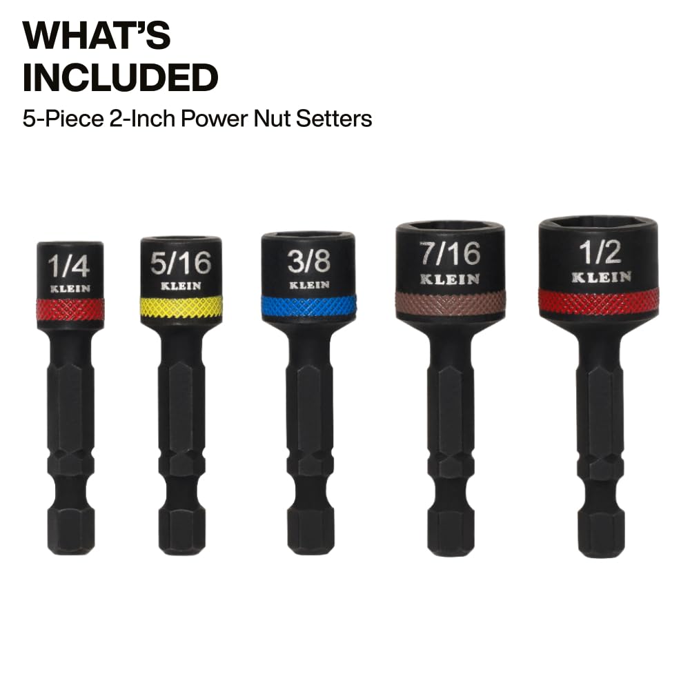Klein Tools 32925S color-coded SAE nut drivers for quick size recognition.