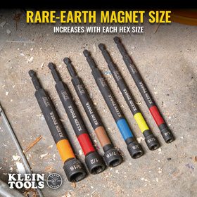 Klein Tools 32930 color-coded hex sizes aiding fast, accurate driver selection.