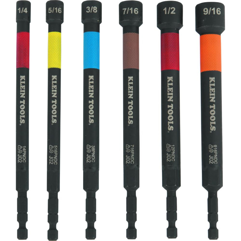 Klein Tools 32930 nut setter set in packaging with color-coded sizes for quick selection.