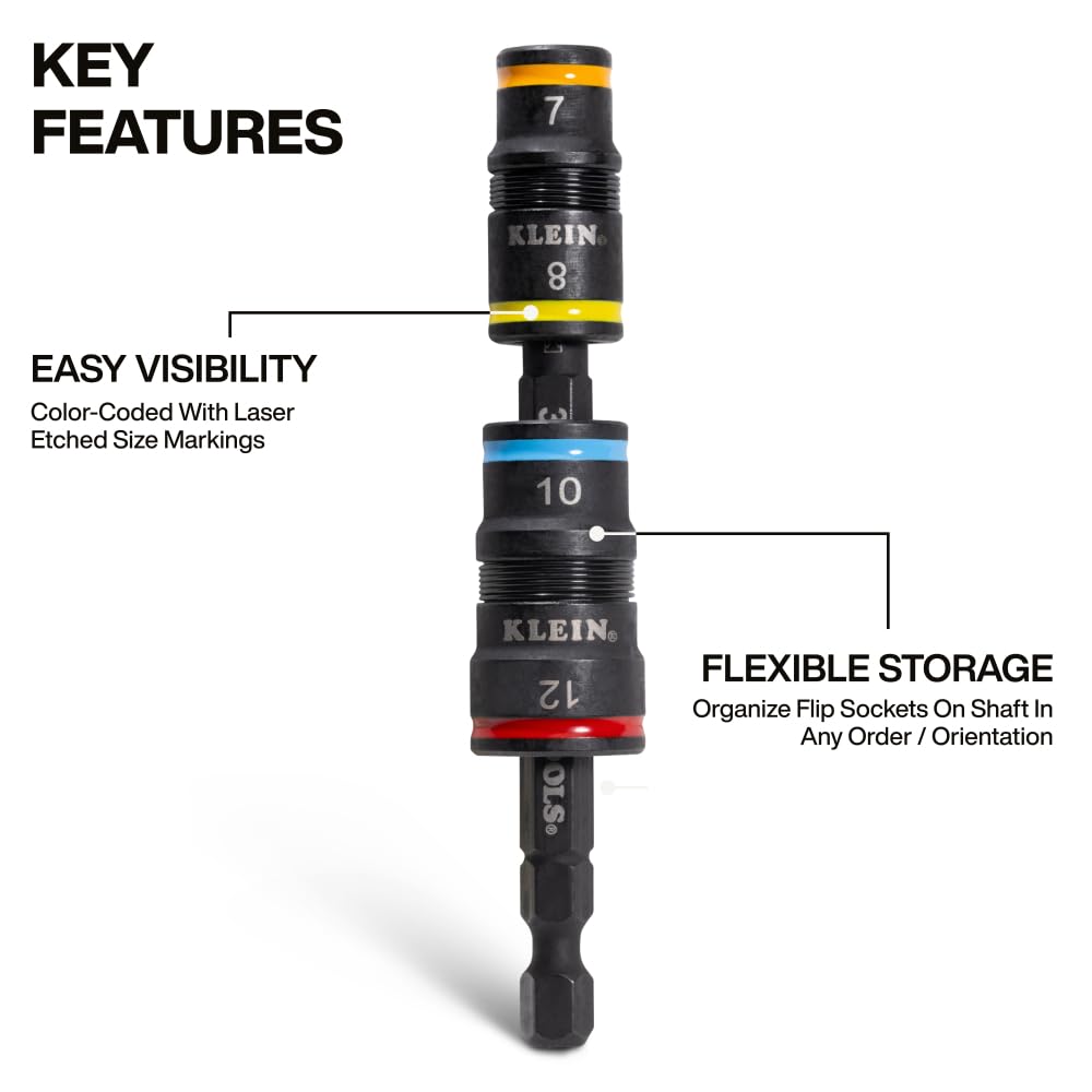 Klein Tools 32932M 8 mm flip socket enabling rapid adjustments.