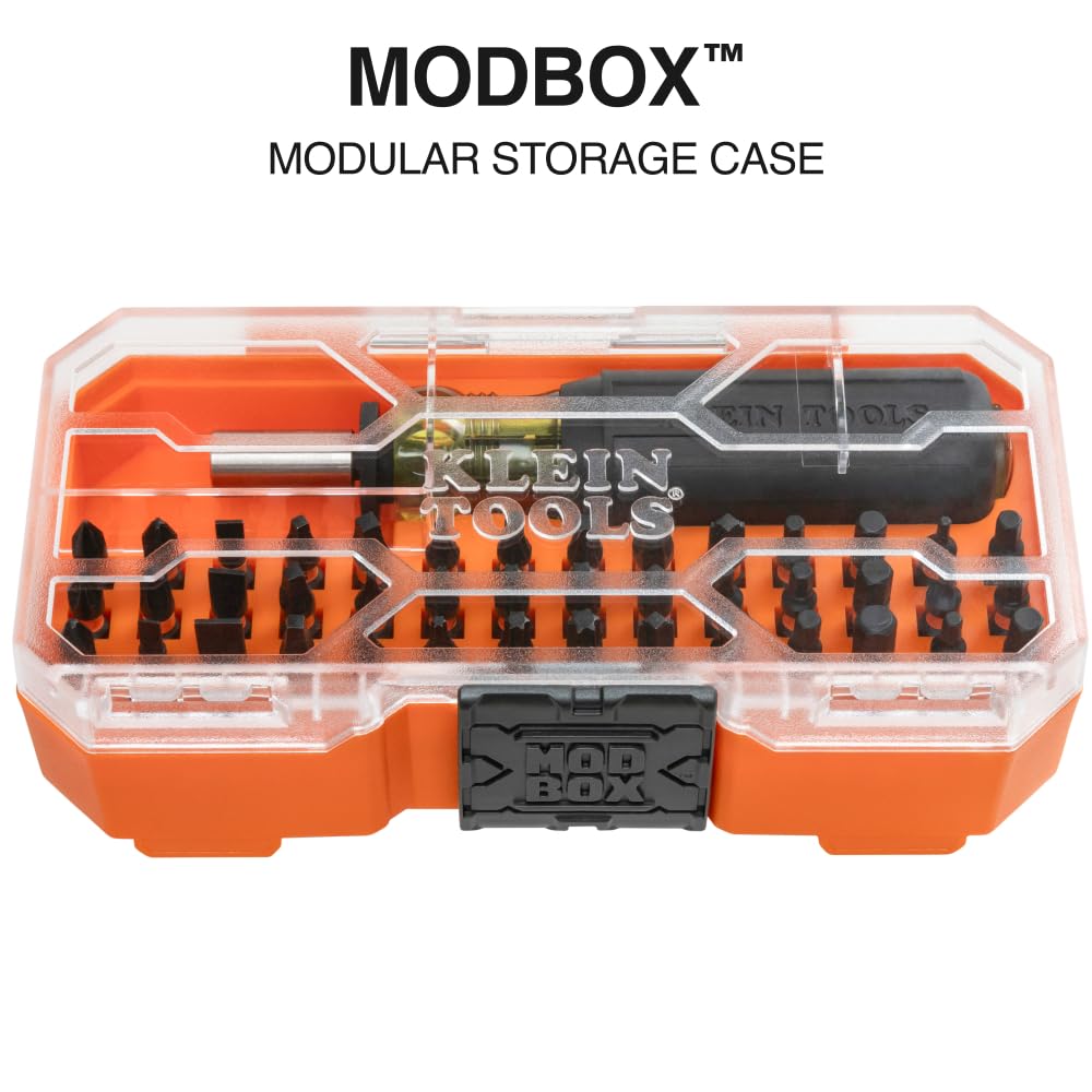 Klein Tools storage tray keeps loose fasteners and extra bits within reach.