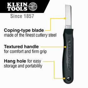 Klein Tools 44200 blade closeup highlights coping-type blade for clean cuts.