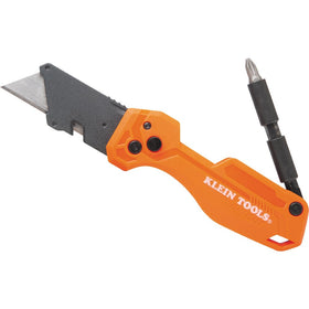 Klein Tools 44304 flickblade knife deployed at 135 degrees for versatile cutting.