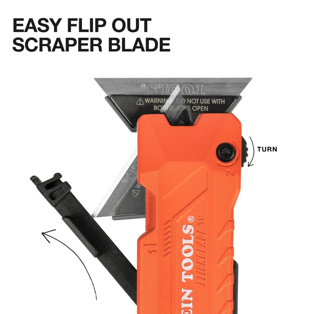 Klein Tools FLICKBLADE aluminum body for rugged handling on site.