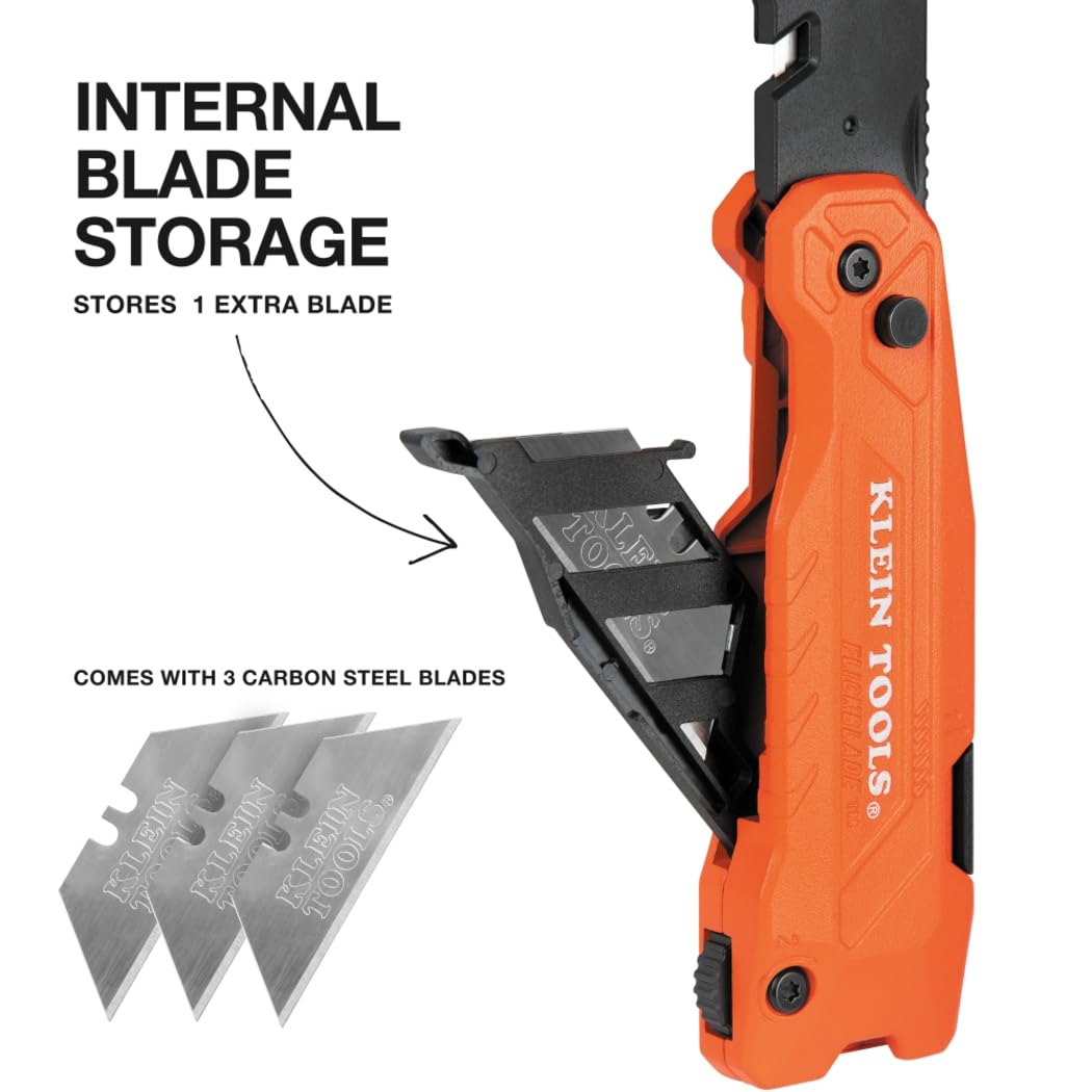 Klein Tools FLICKBLADE includes three carbon steel blades for lasting use.