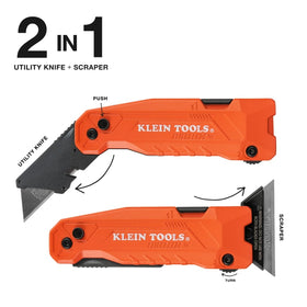 Klein Tools FLICKBLADE scraper head in action for clean edge scraping.