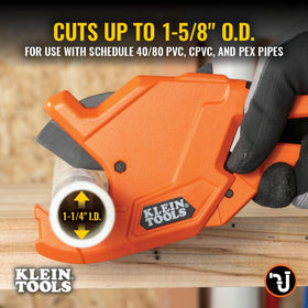 Klein Tools 50044 shows cutting capacity of 1-1/4 inch ID pipes