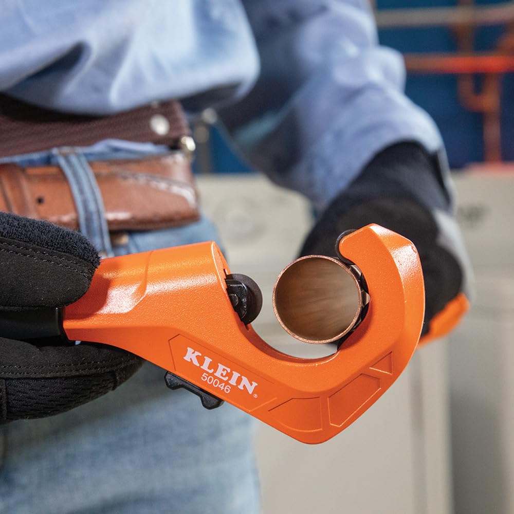 Copper and aluminum tubing being cut with Klein Tools 50046