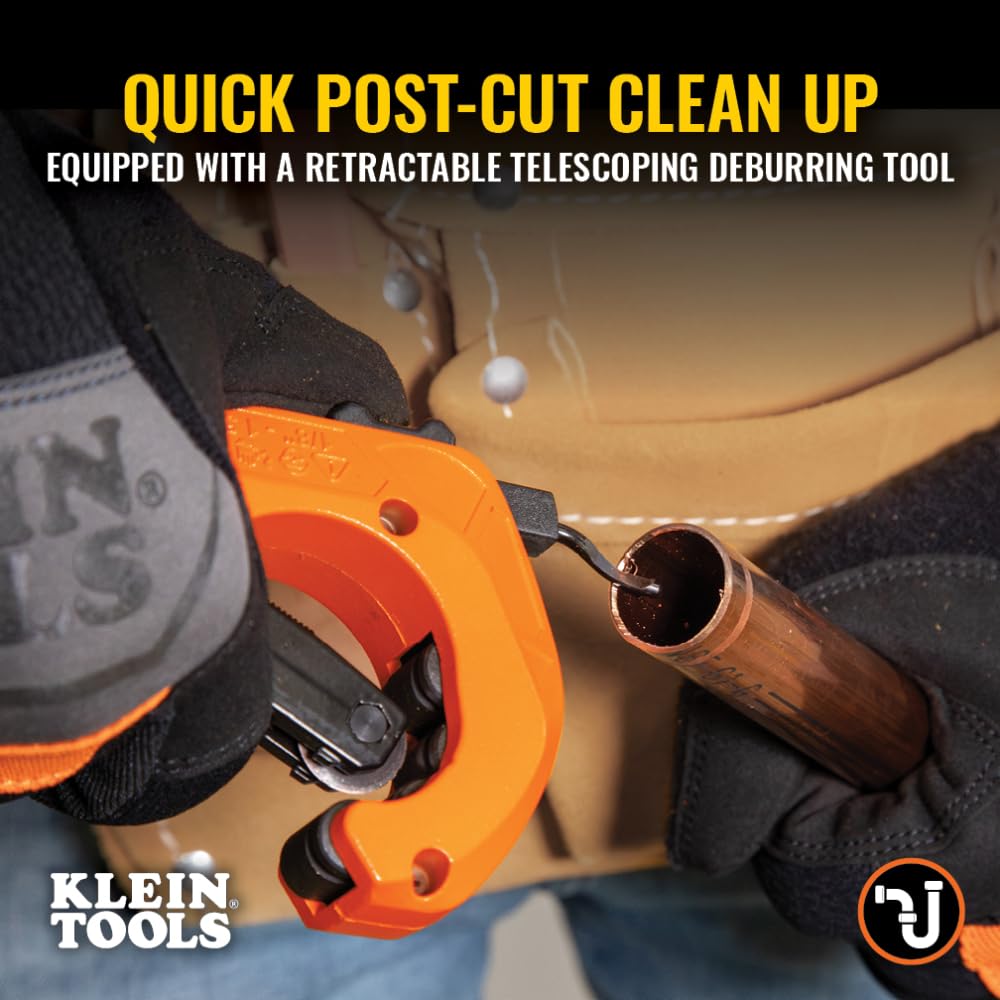Retractable deburring tool on Klein Tools 50046 for post-cut cleanup