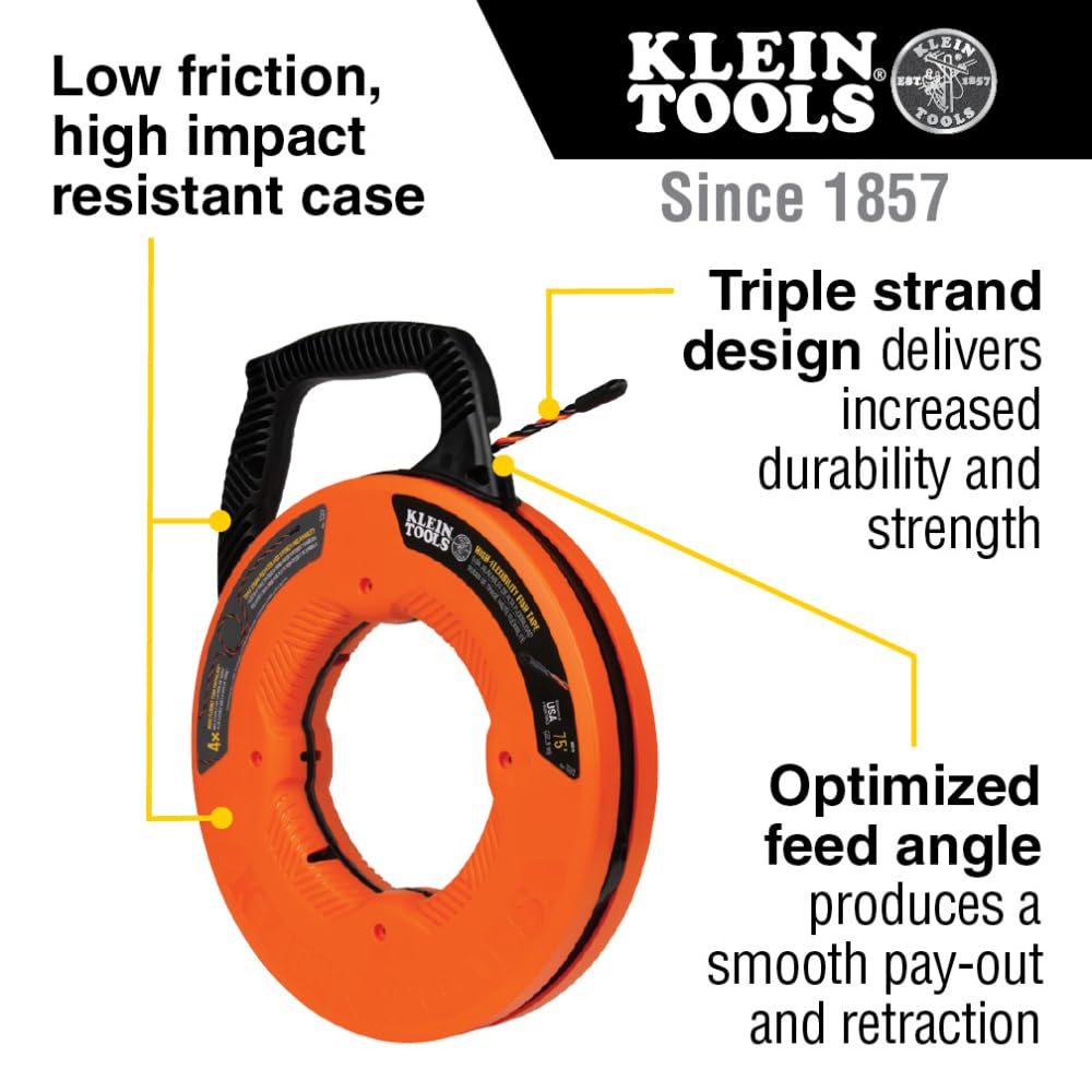Klein Tools 50375 triple-strand polyester tape delivers flexible, durable pulls.