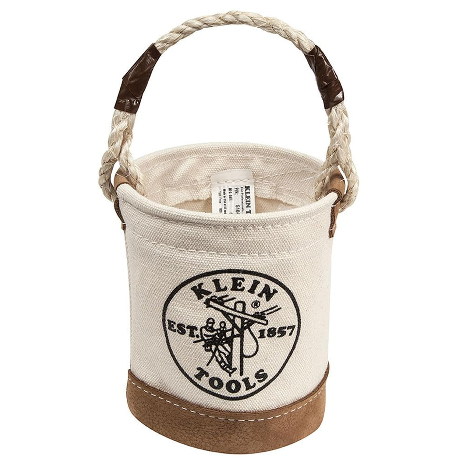 Klein Tools 5104MINI mini tool bucket with leather bottom for durable jobsite storage