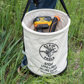 Klein Tools 5109 canvas bucket uses No. 6 canvas for lasting durability.
