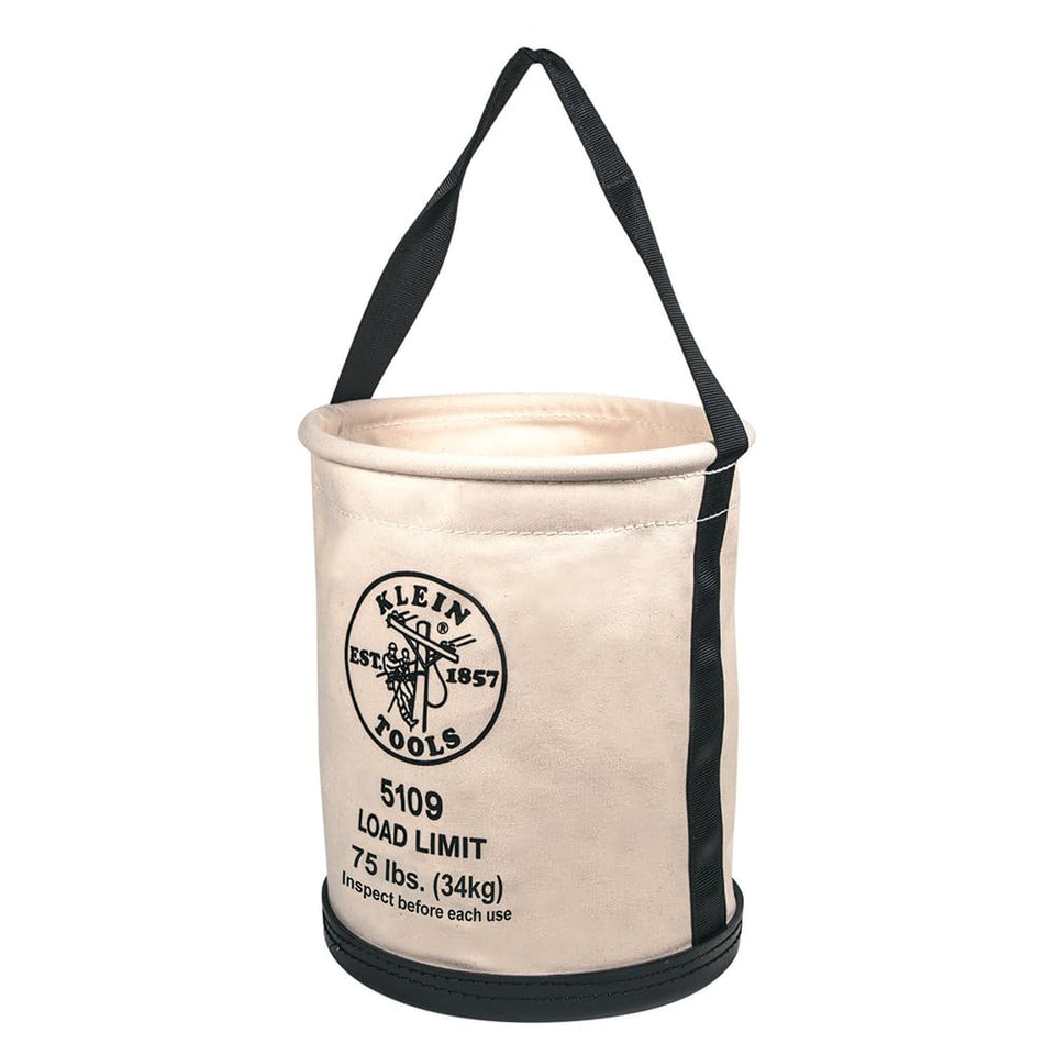 Klein Tools 5109 canvas bucket with wide opening for easy tool access and organization.