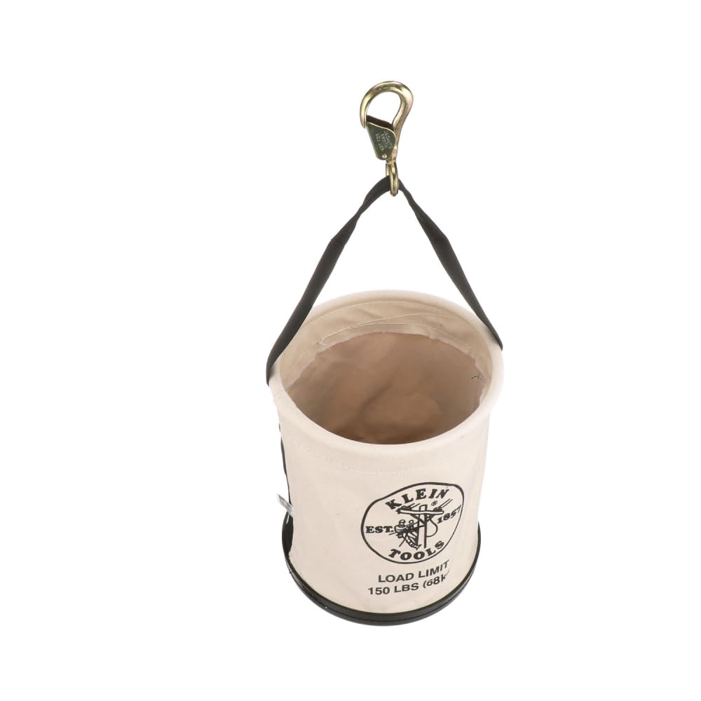 Klein Tools 5109SLR canvas bucket loaded with tools on a worksite
