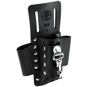 Klein Tools 5119 leather pouch with four pockets for organized tool access.