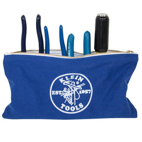 Klein Tools 5140 canvas bag blue keeps pliers and screws organized.