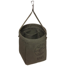 Klein Tools 5143 canvas bag with snap clip ready for hanging on job sites