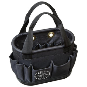 Klein Tools 5144BHB14OS hard-body bucket front view shows rugged fabric and oval shape