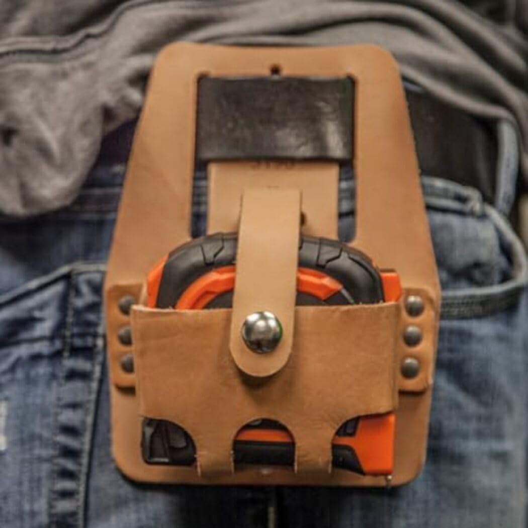 Klein Tools 5196 leather tape-rule holder side view shows compact, durable carry