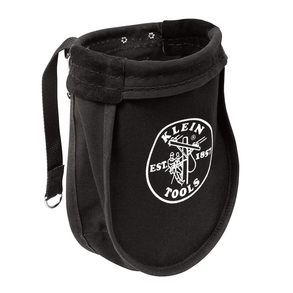 Klein Tools 51A pouch top view with rope-reinforced opening preserving shape.