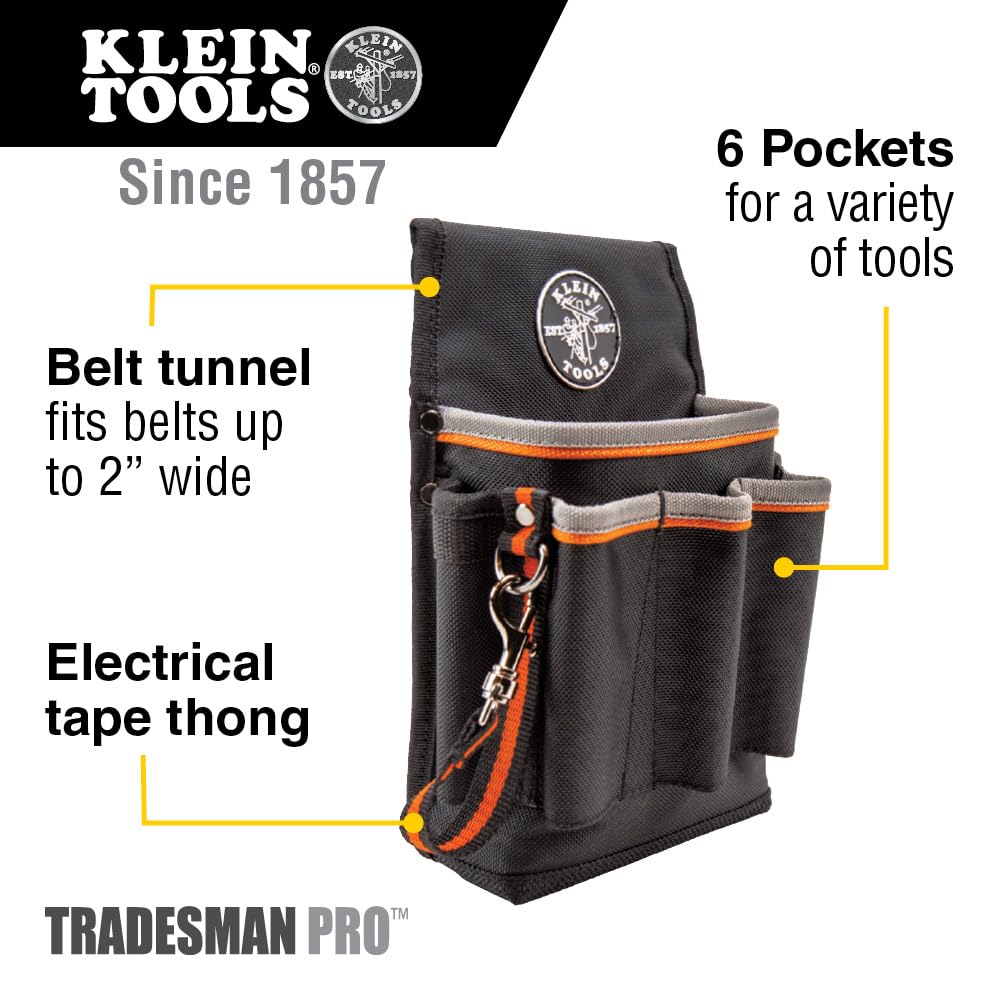 Klein Tools 5241 pouch showing a deep center pocket for larger screwdrivers.