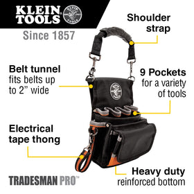 Klein Tools 5242 pouch open layout shows nine pockets for organized tools.