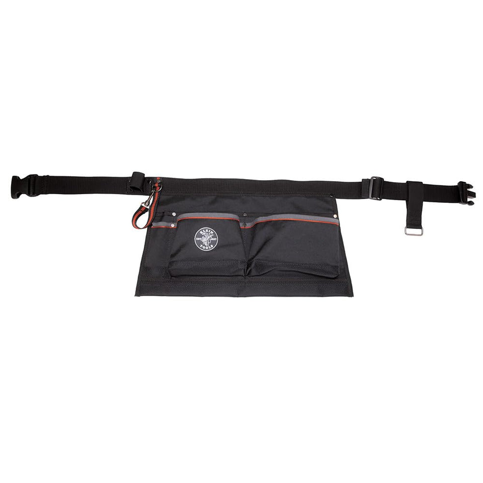 Klein Tools 5244 apron front pocket closeup shows durable reinforced bottom for heavy use.