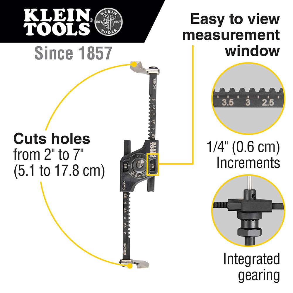 Klein Tools 53710 auto-set arms enabling quick size changes during drilling