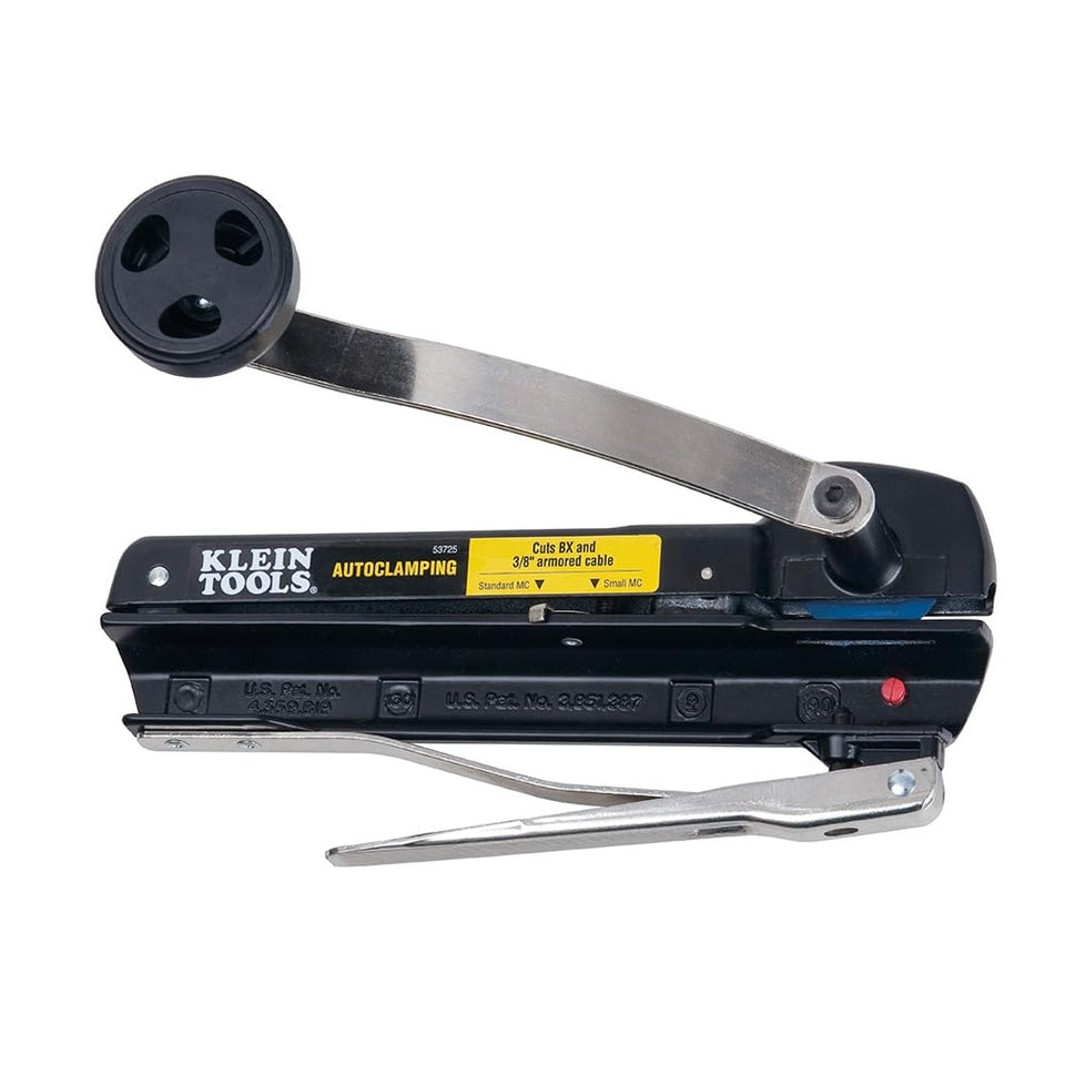 Klein Tools 53725 cable cutter in hand cutting armored BX cable smoothly