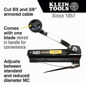 Klein Tools 53725 cutter cutting armored cable with clean edge