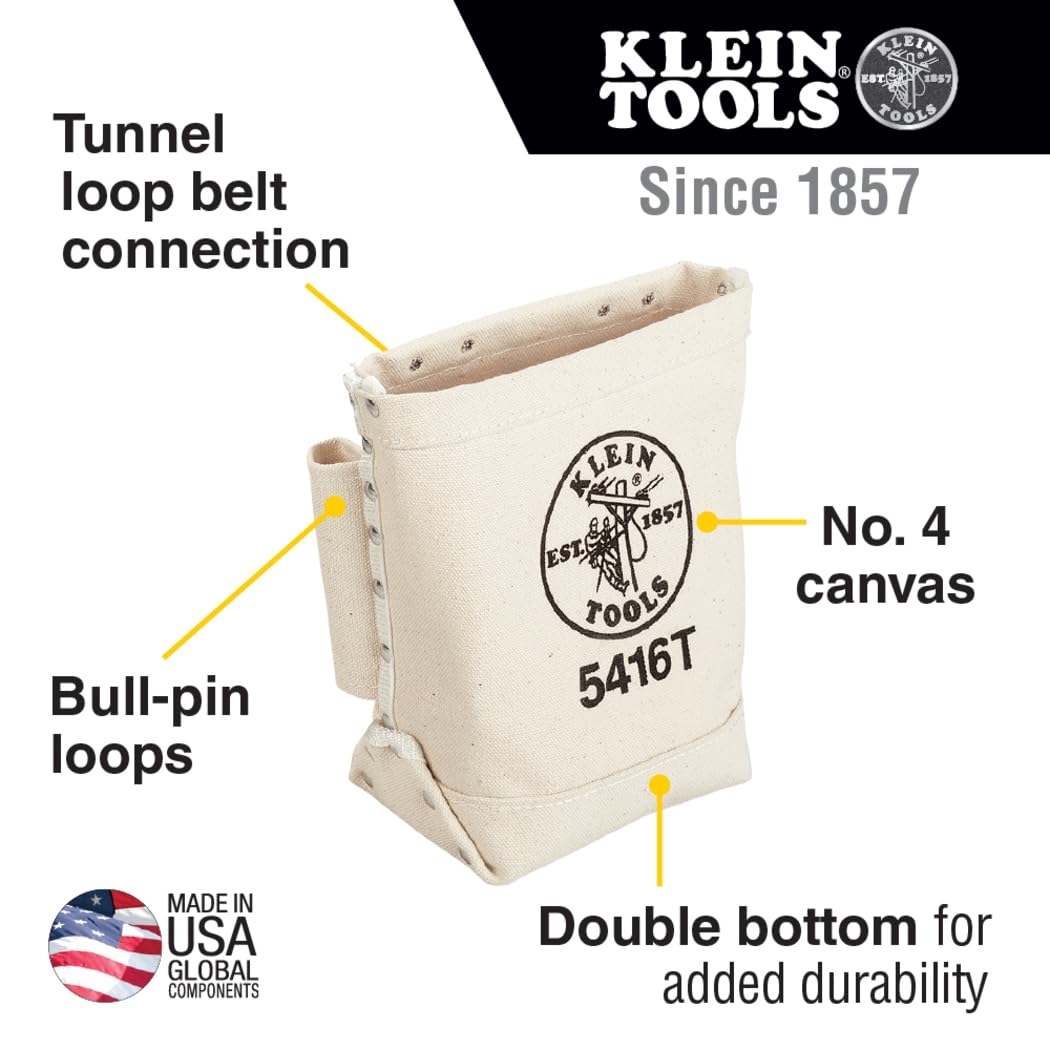 Klein Tools 5416T double-bottom canvas design enhances durability on rough job sites.