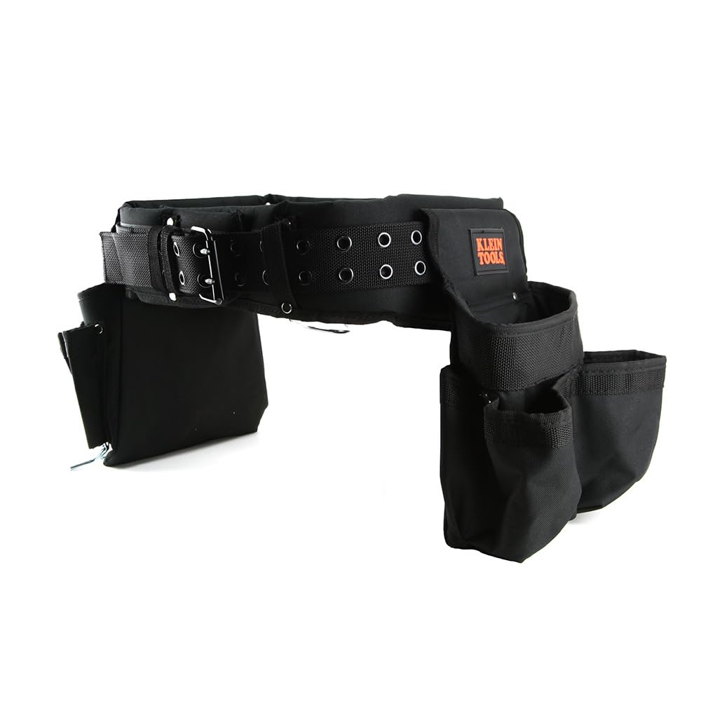 Klein Tools 55298H nineteen-pocket pouch with hammer holder for versatile storage.