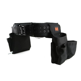 Klein Tools 55298H nineteen-pocket pouch with hammer holder for versatile storage.