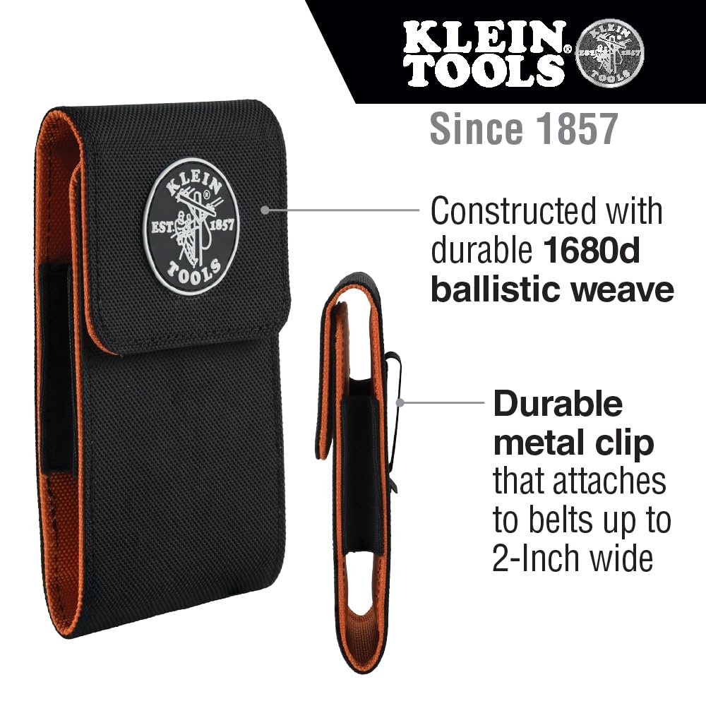 Klein Tools 55468 on-belt clip securing smartphone during work