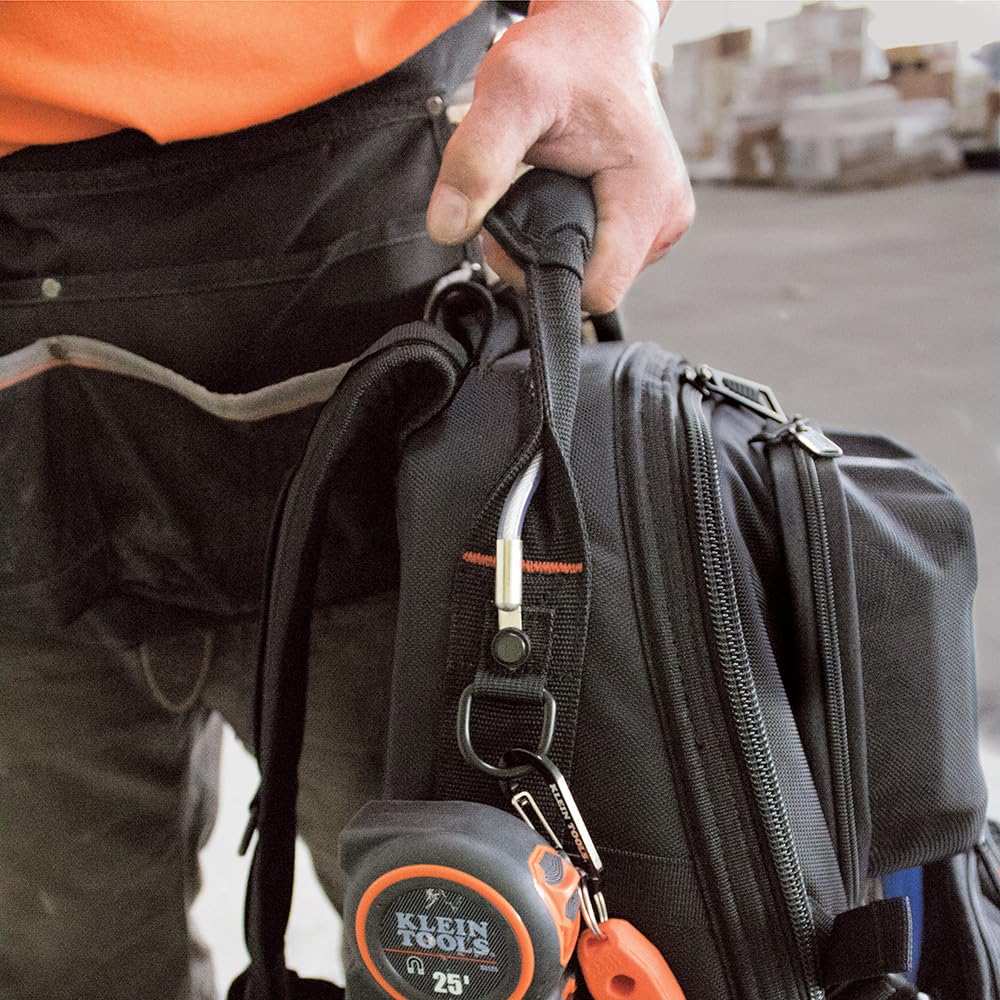 Klein Tools 55485 lockable zipper pulls secure tools during breaks.