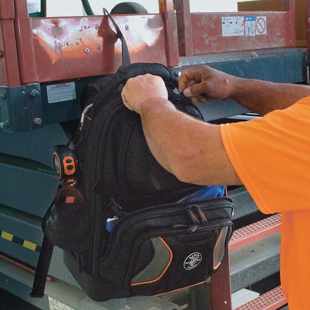 Klein Tools 55485 padded shoulder straps with chest strap for all-day comfort.