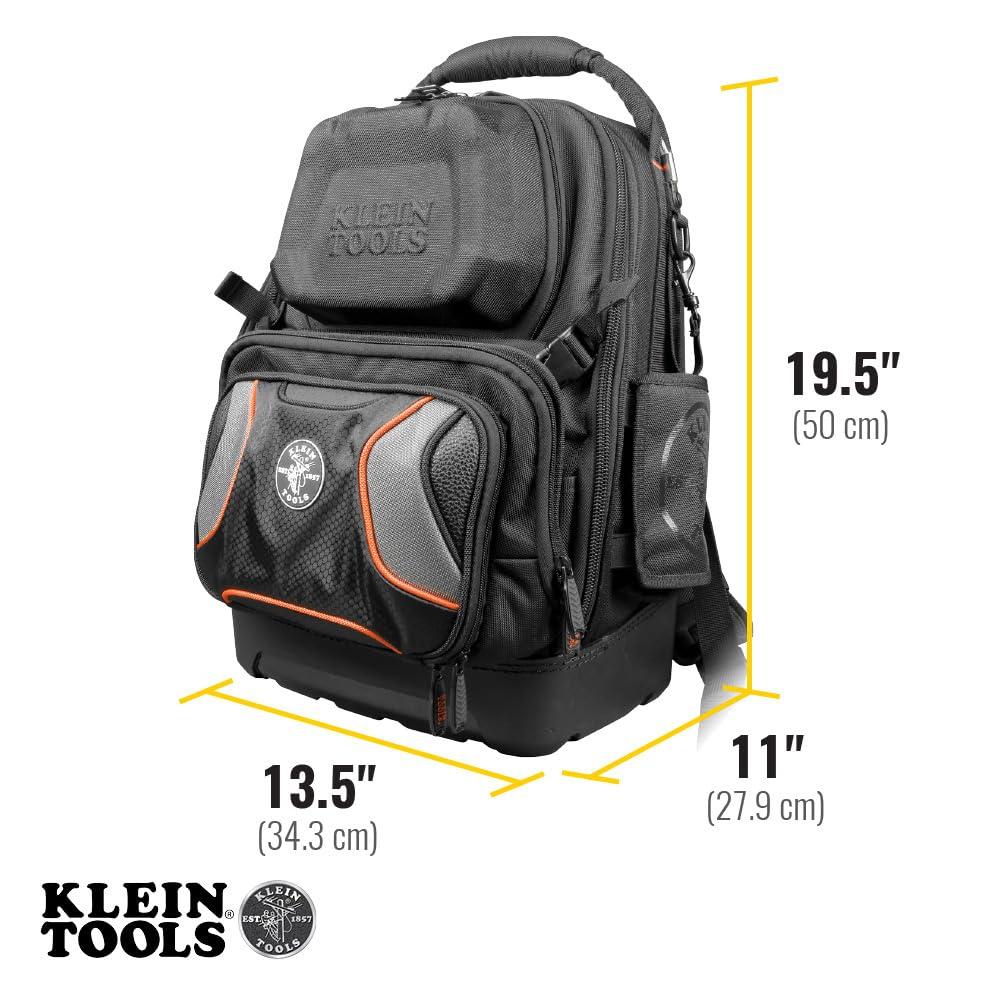 Klein Tools 55485 waterproof molded bottom protects contents on wet sites.