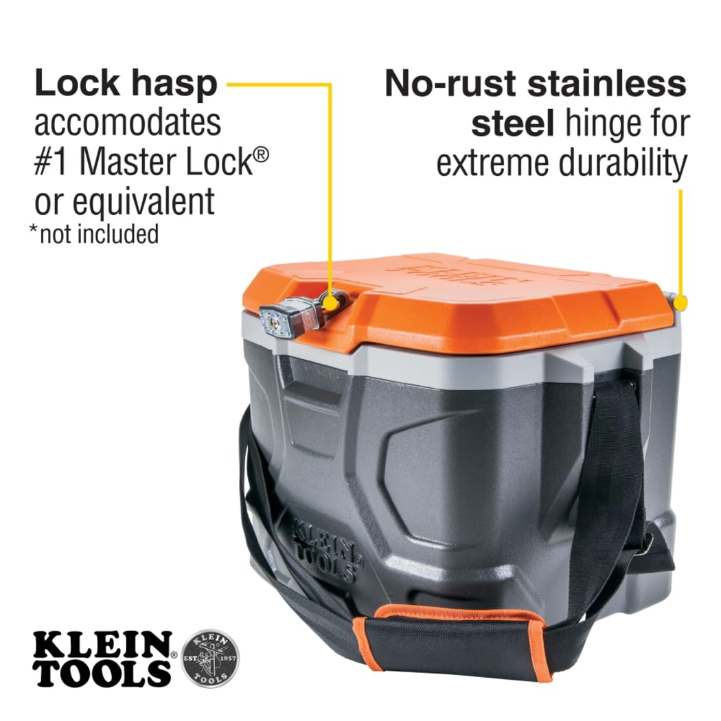 Klein Tools 55600 lid opens 180 degrees for easy access.