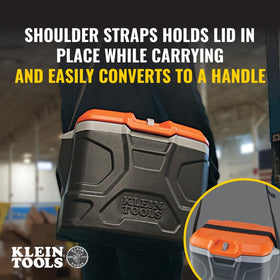 Klein Tools 55600 lid storage holds keys, utensils, and napkins.