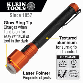 Klein Tools 56026R glow ring helps locate the penlight in darkness.