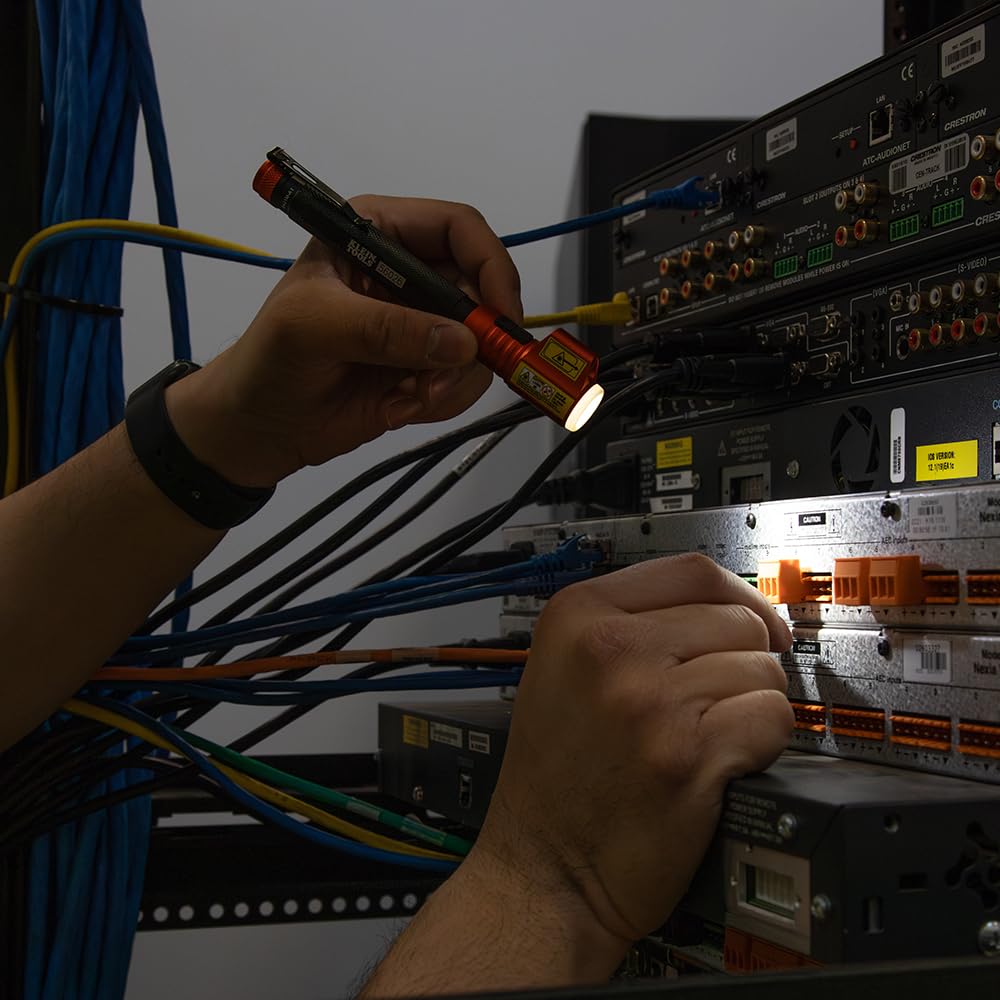 Klein Tools 56026R ships with two AAA batteries installed for immediate use.