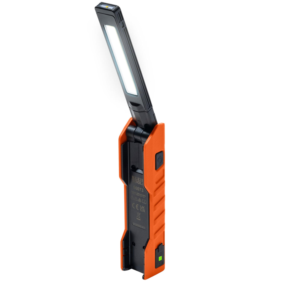 Klein Tools 56073 foldable work light in handheld mode for workspace illumination.
