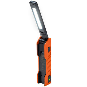 Klein Tools 56073 foldable work light in handheld mode for workspace illumination.