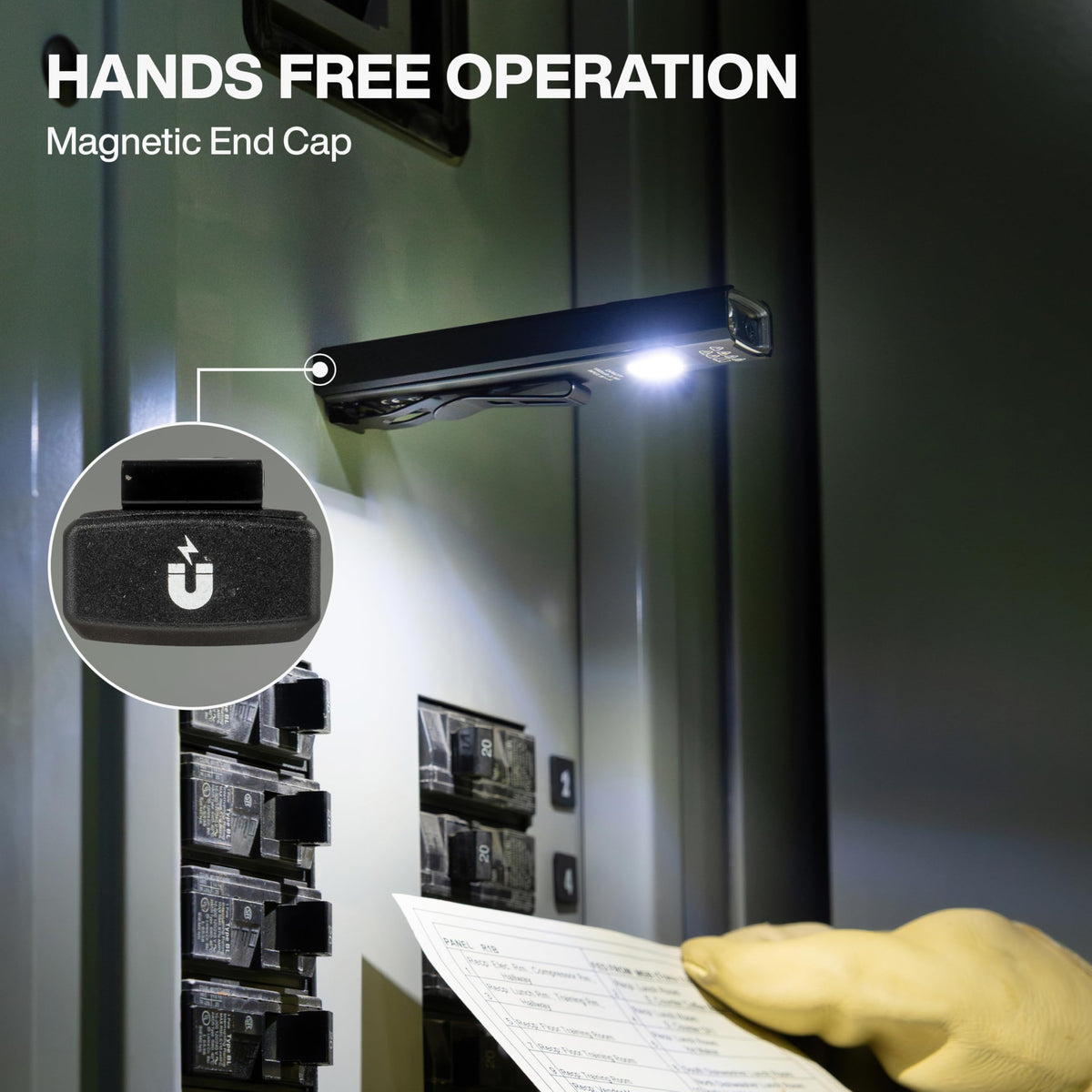 Klein Tools 56074 EDC flashlight built-in floodlight covers work areas.
