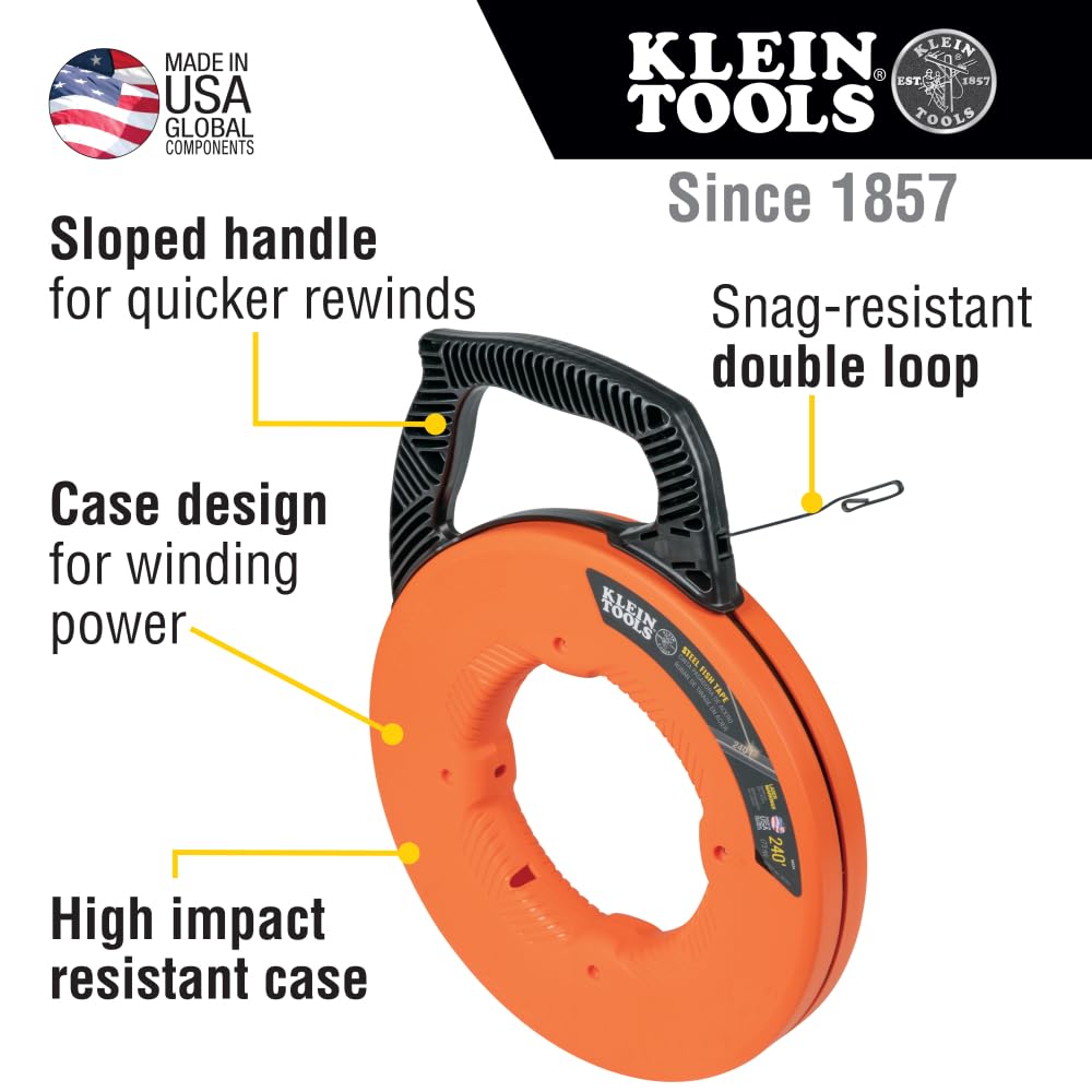 Klein Tools 56334 240-foot steel tape ready for long conduit runs.