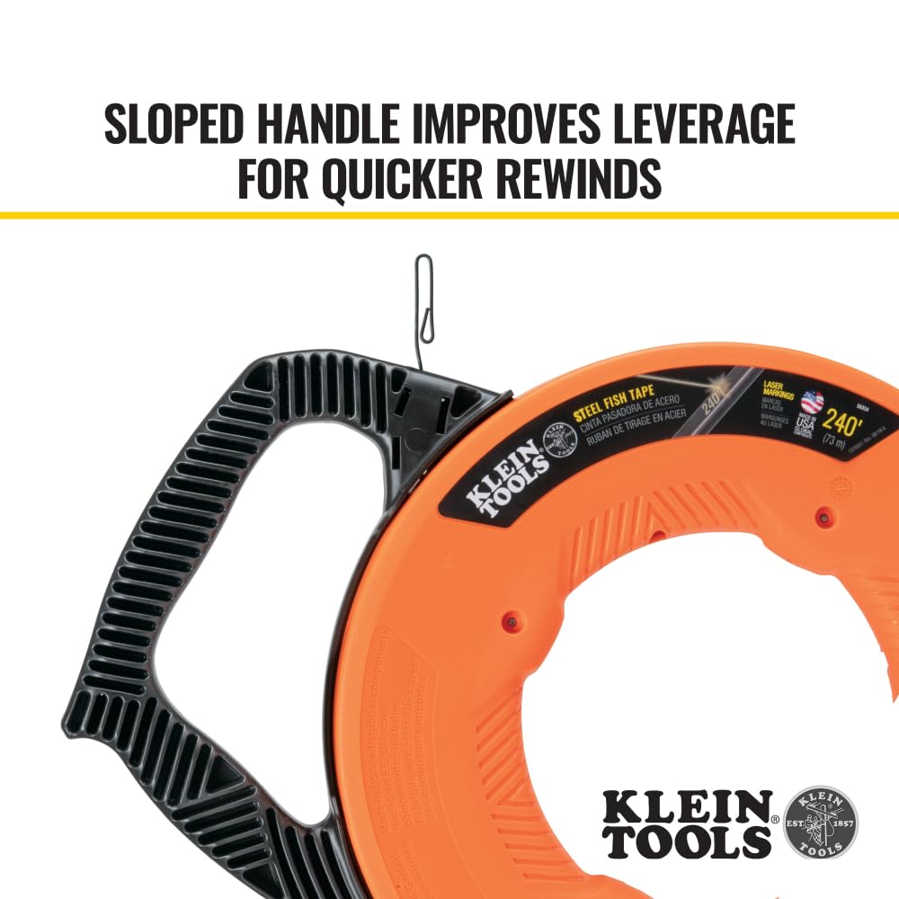 1/8-inch high-carbon steel tape for strong, flexible long pulls.