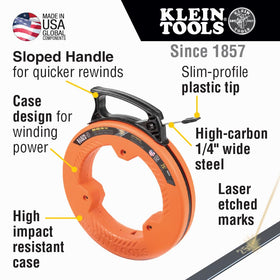 Klein Tools 56335 flat steel tape with slim plastic tip for tight spaces.