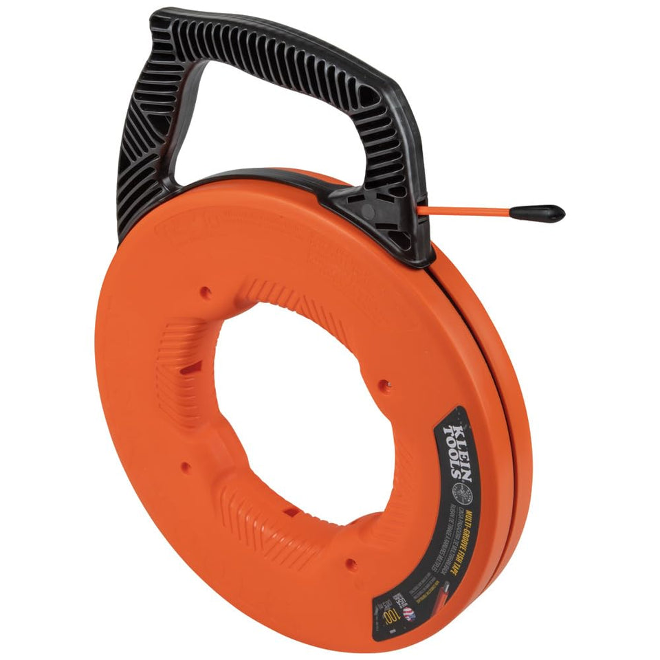 Klein Tools 56383 non-conductive fish tape with nylon tip for energized wiring.