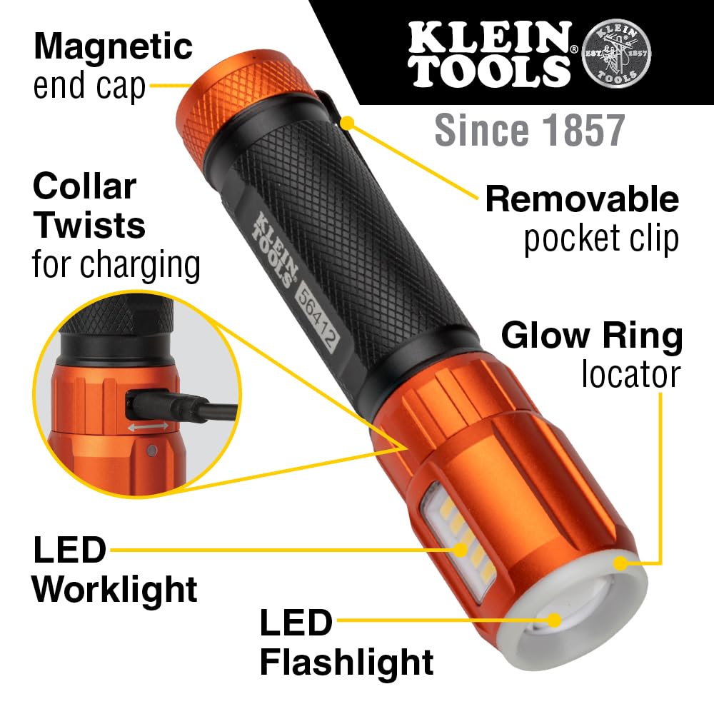 Klein Tools 56412 flashlight side-coverage view for wider area illumination
