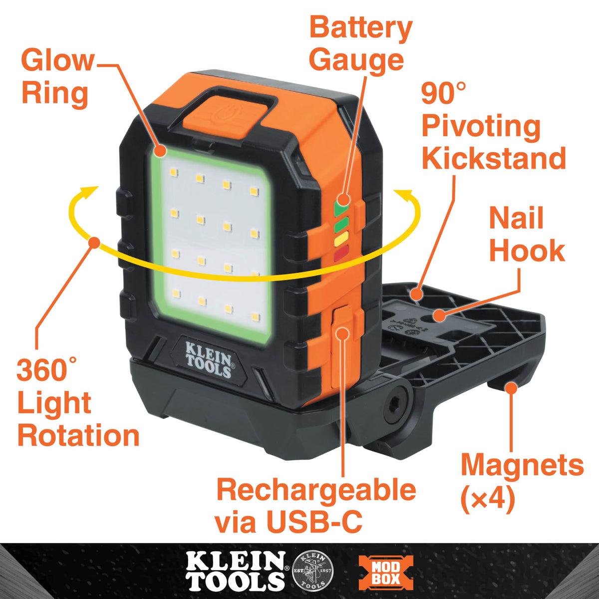 Klein Tools 56416 light head rotates 360 degrees for precise illumination